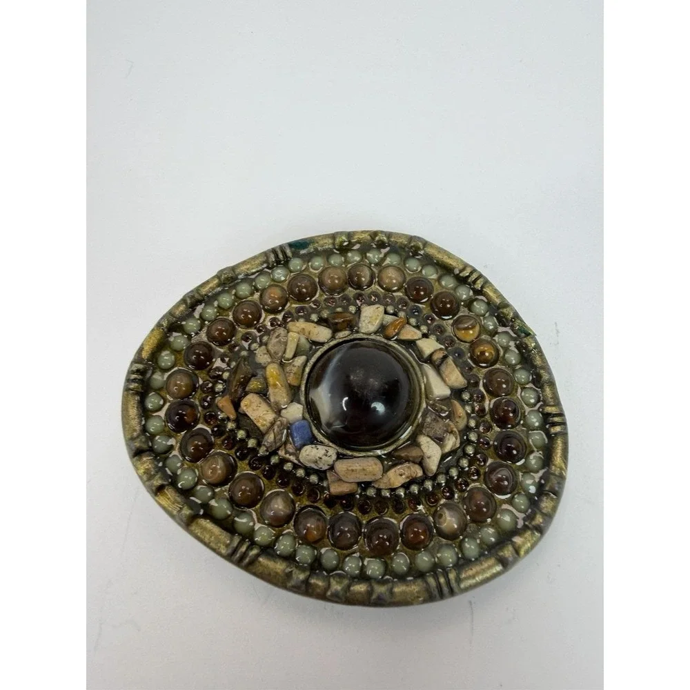 Vintage Metal Stone Crystal Boho Hippie Belt Buckle